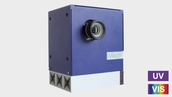 Industrial grade projection unit in a blue housing.