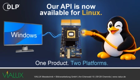 Graphic illustration of a V-Module featuring a Linux mascot to show that the V-Module is also available as Linux