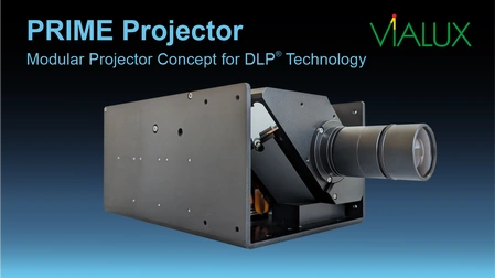 Image of an optical device called PRIME Projector, colored black