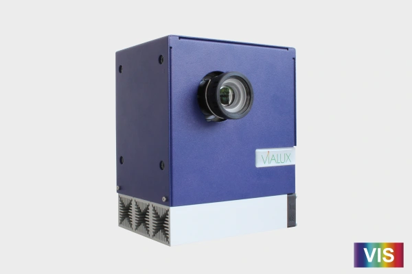 Industrial grade projection unit in a blue housing.